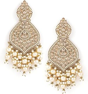 Rubans Chandelier Earrings Kundan Pearl Traditional Jewellery Wedding Festive Gift for Women & Girls Price In India