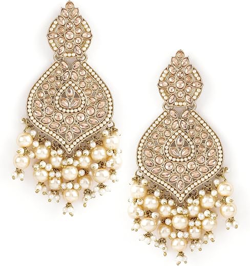 Rubans Chandelier Earrings Kundan Pearl Traditional Jewellery Wedding Festive Gift for Women &amp; Girls
