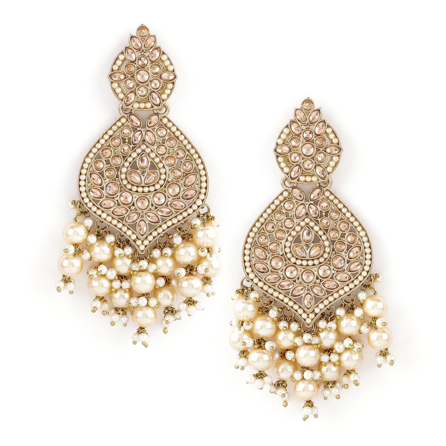 Gold Plated Handcrafted AD Studded & Gold Beads Chandbali Earrings For Women-image-9