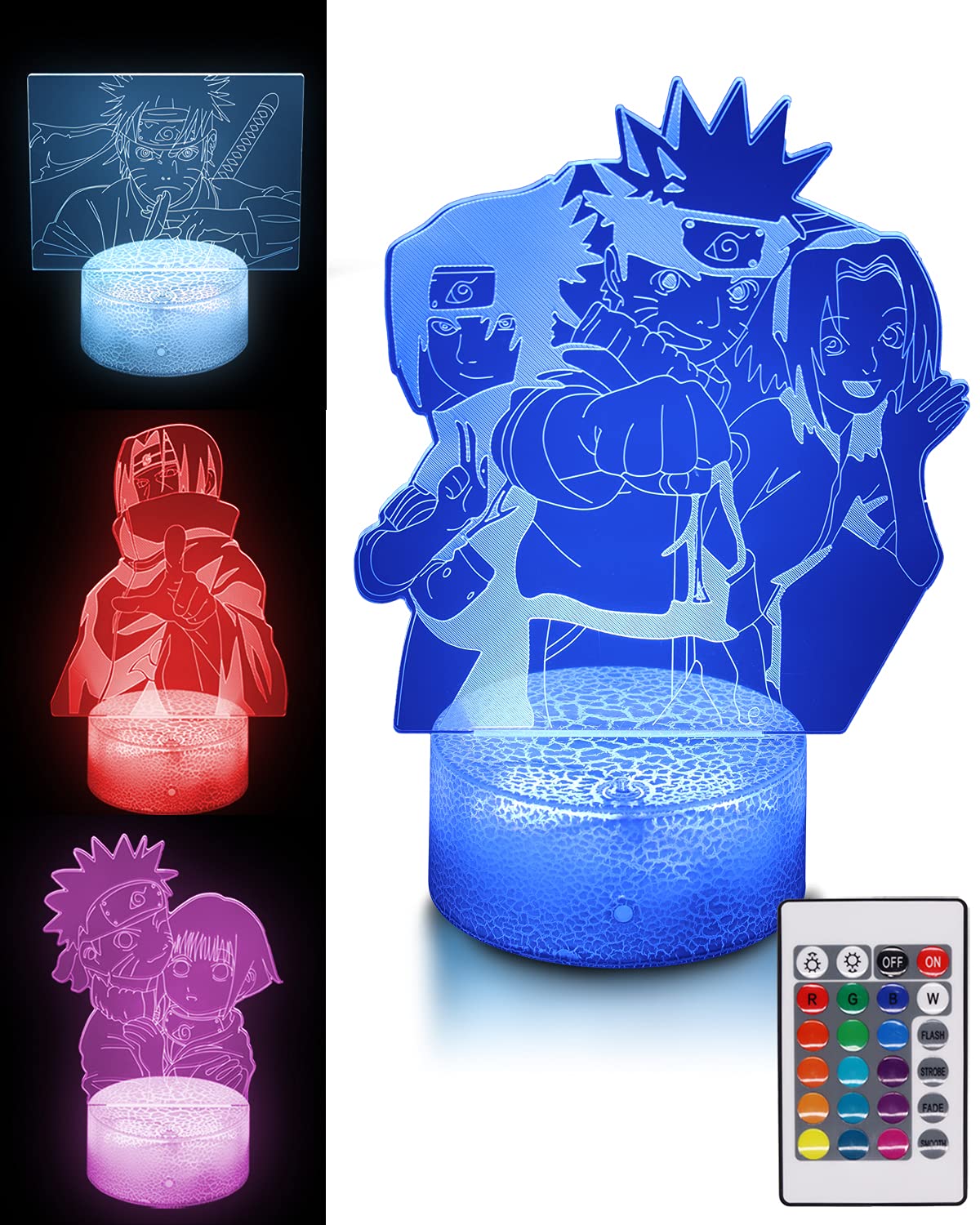 3D Illusion Night Light LED Anime Lamps, Acrylic Board Cartoon Night Light, Cracked Base USB Touch and Intelligent Remote Control, Gift for Boy Girl Bedroom Decoration (4pcs)