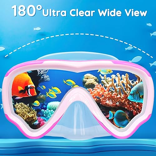 Miniatura 4 de MOMUSE Gafas de natación para niños con correa de tela suave, máscara de buceo con cubierta de nariz 3D sin fugas, lente antivaho e inastillable,