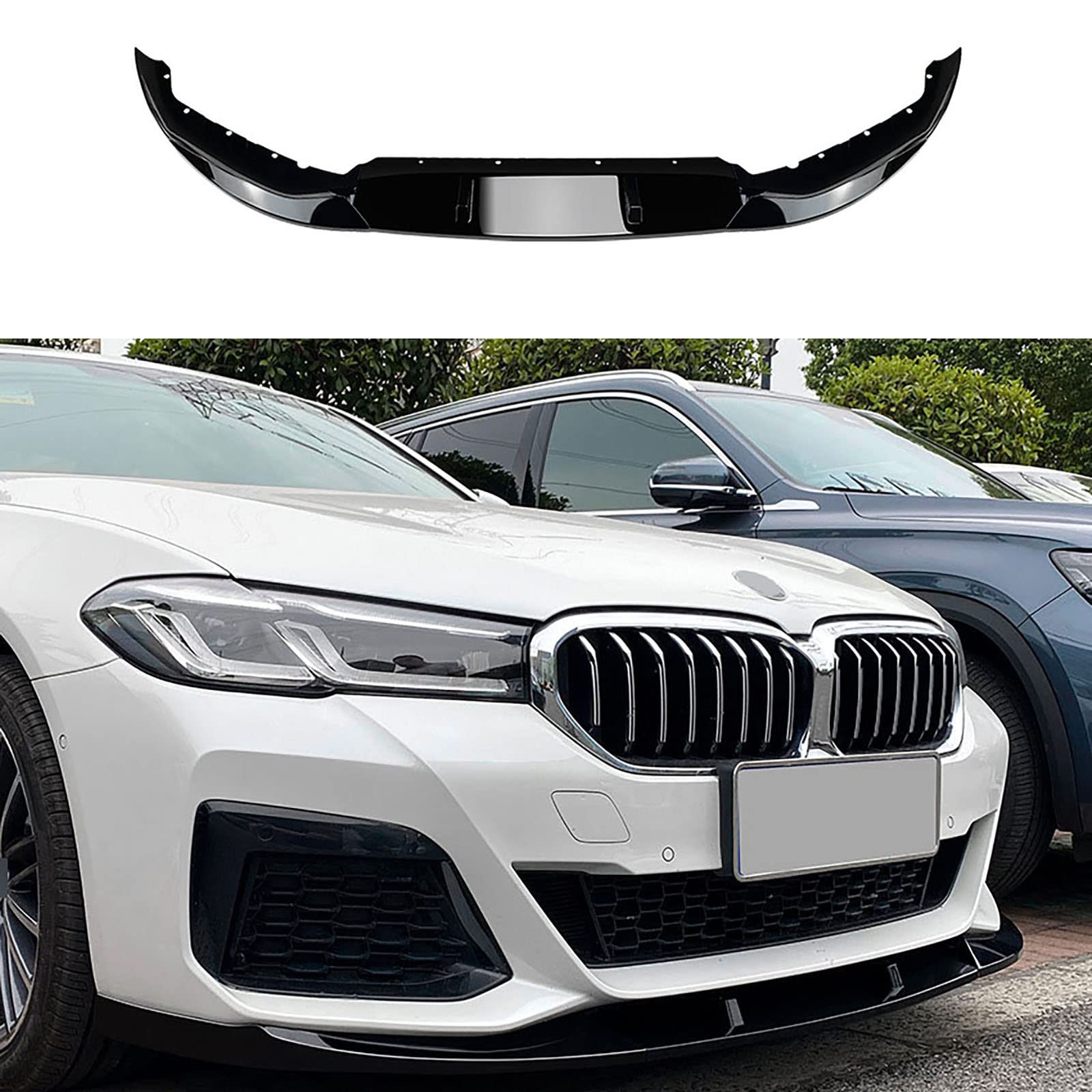 GOHSCJS Compatible With BMW 5 Series G30 M Sport 525i 530i 2021+, Car Front Bumper Spoiler Wing Front Lip Wing Car Body Kits Diffuser Anti-scratch Styling Trim,Gloss black