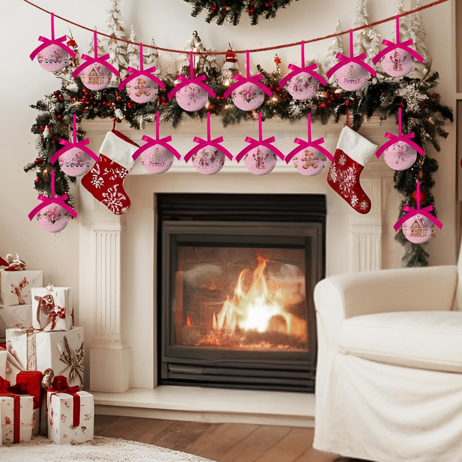 Pink Christmas Decor - Pink Christmas Tree Decorations Snowman Santa Candy Hanging Ornaments Balls, Cute Decorations Ball 2.36 Inch for Xmas Tree Party Home Holiday,Xmas Gifts Set of 16Pcs - Image 4