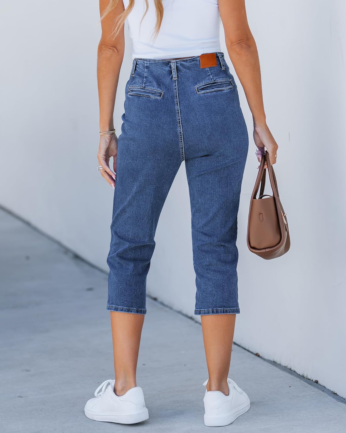 luvamia Capris Jeans for Women Trendy High Waisted Patch Pocket Casual Summer Cropped Stretchy Denim Skinny Capri Pants - Image 3