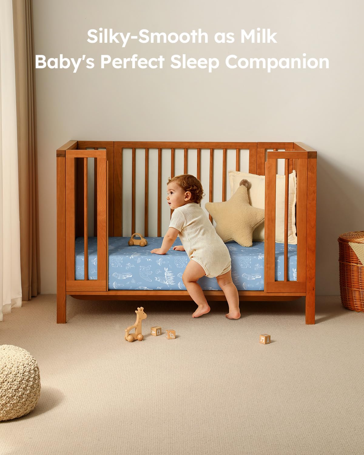 Baby Crib Sheets for Boys Girls, 28x52x8in Fitted Crib Sheet Neutral 3 Pack for Standard Crib and Toddler Mattress, Breathable Soft Microfiber Baby Sheet Green & Blue Dinosaur - Image 7