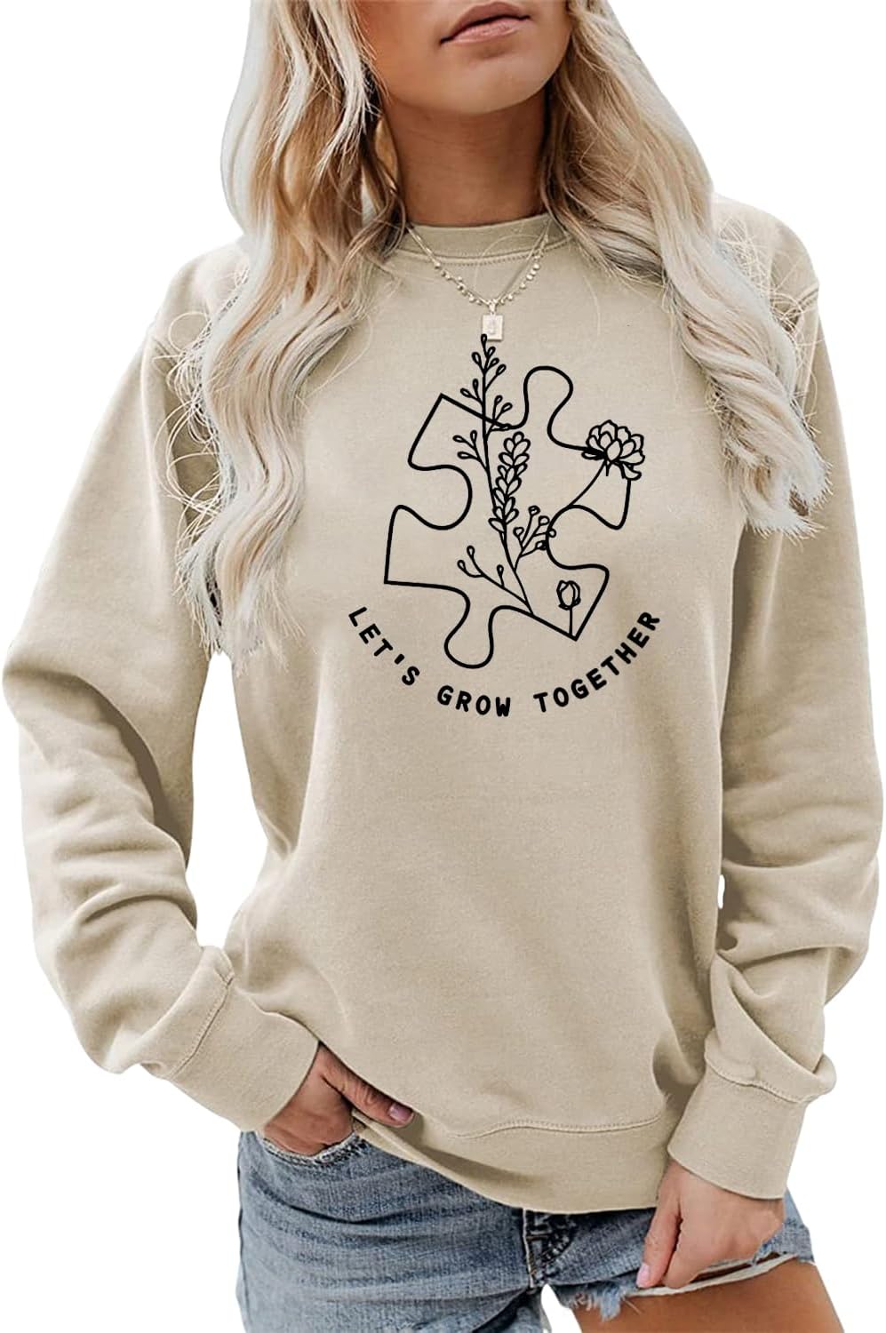 Autism Advocate Puzzle Sweatshirt, Let's Grow Together Shirt, Autism Awareness Support Sweater, Autism Mom