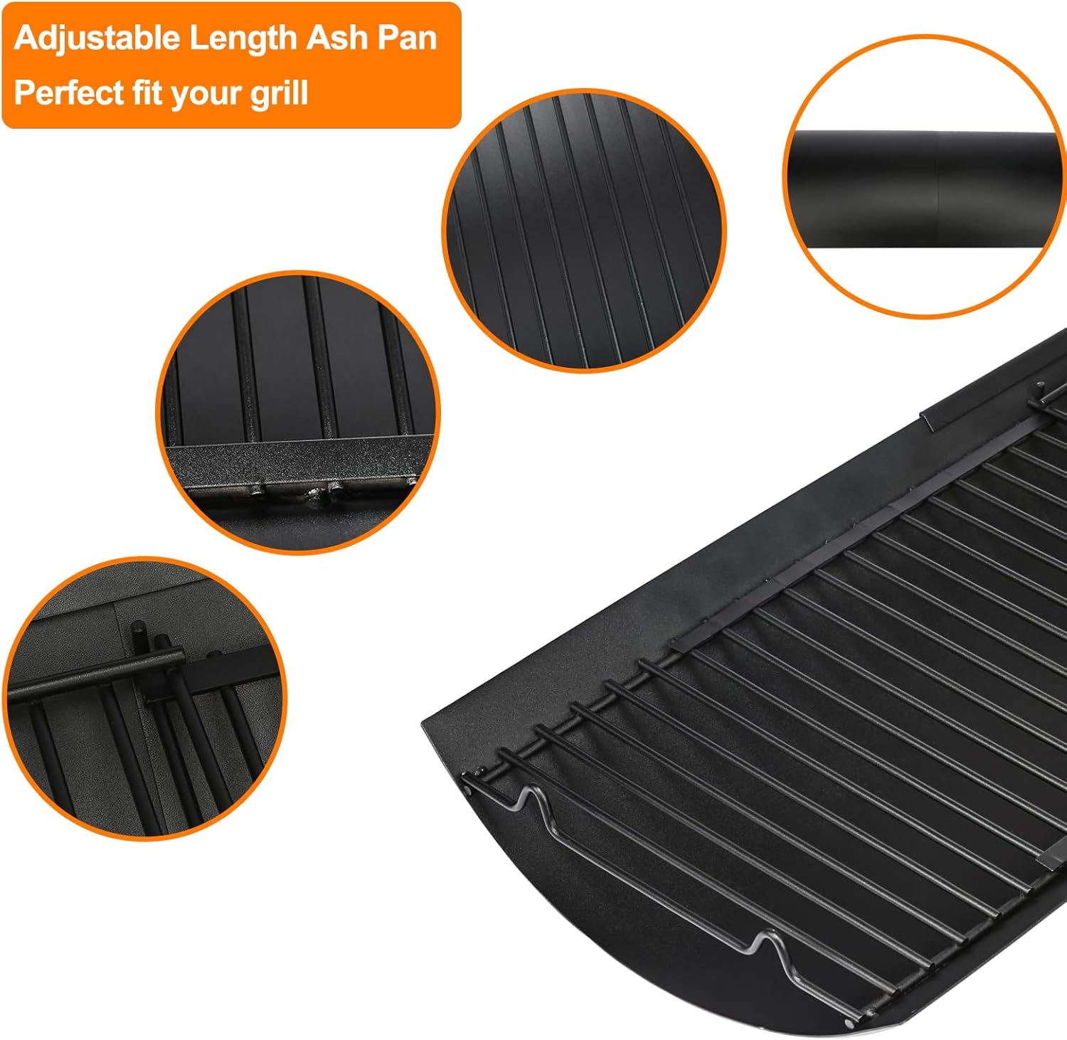 Hisencn Adjustable Ash Pan/Drip Pan, Porcelain Steel Grease Collection Pan with 15 Pack Aluminum Foil Drip Pan for Chargriller 5050 5650, with 2 Pack Fire Grate Hangers Replacement Parts