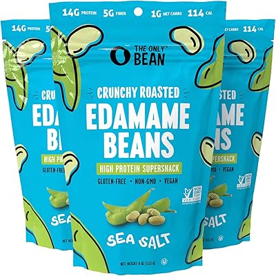 The Only Bean - Crunchy Roasted Edamame Beans (Sea Salt) - Keto Snacks (2g Net) - High Protein Healthy Snacks (14g Protei...