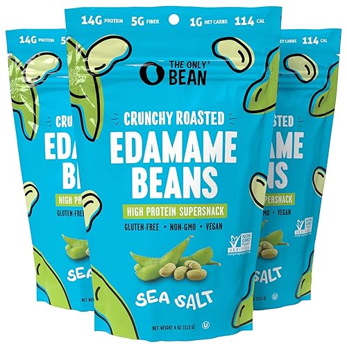 The Only Bean - Frijoles de Edamame tostados crujientes (sal marina)  Snacks Keto (0.07oz netos)  Snacks saludables con alto contenido en proteínas