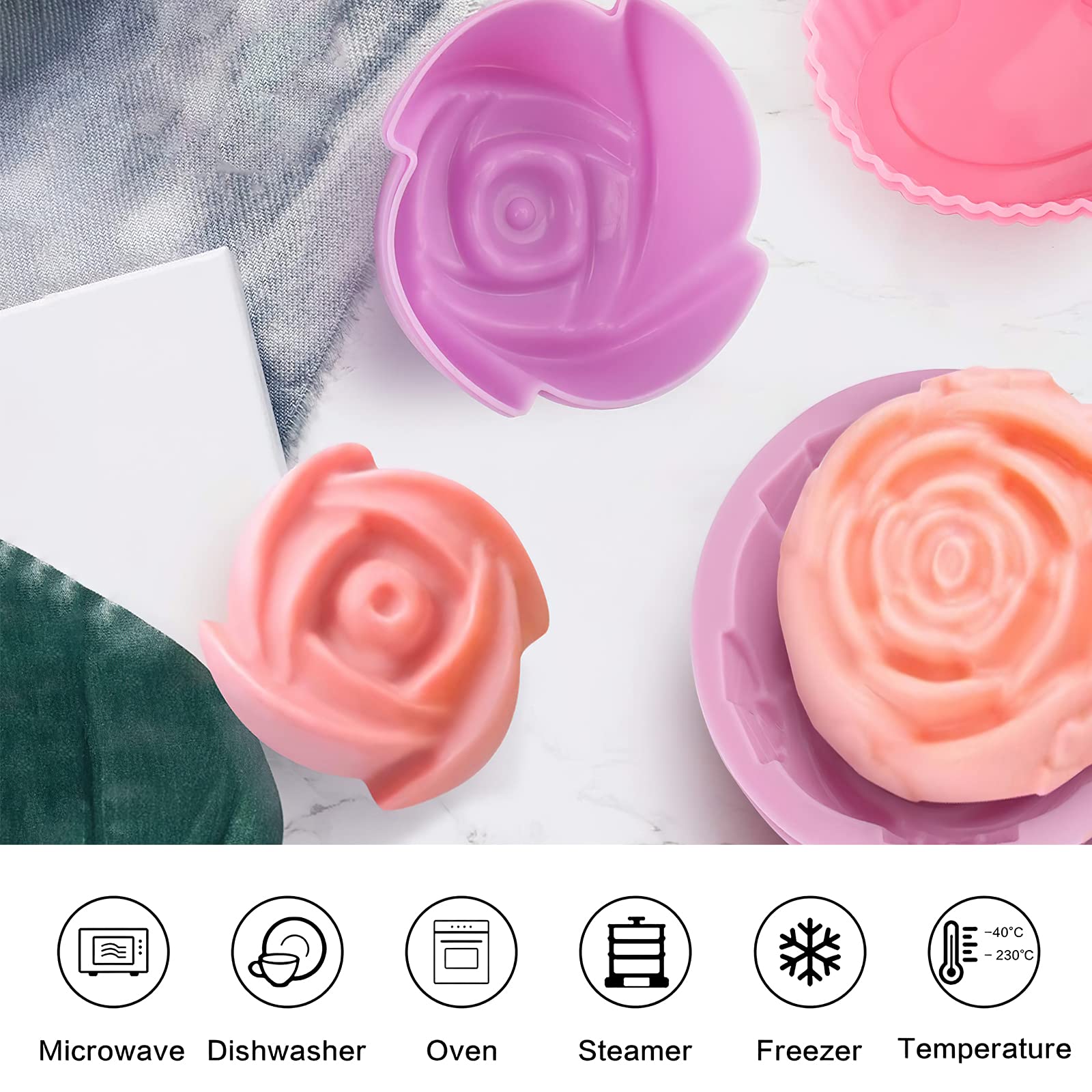 8 Pezzi Stampi Per Sapone, Silicone Per Uso Alimentare, Stampo Morbido Per Cupcake E Muffin, Rose Soap Moulds, Stampo Per Fai Da Te Fatto In Casa - 7