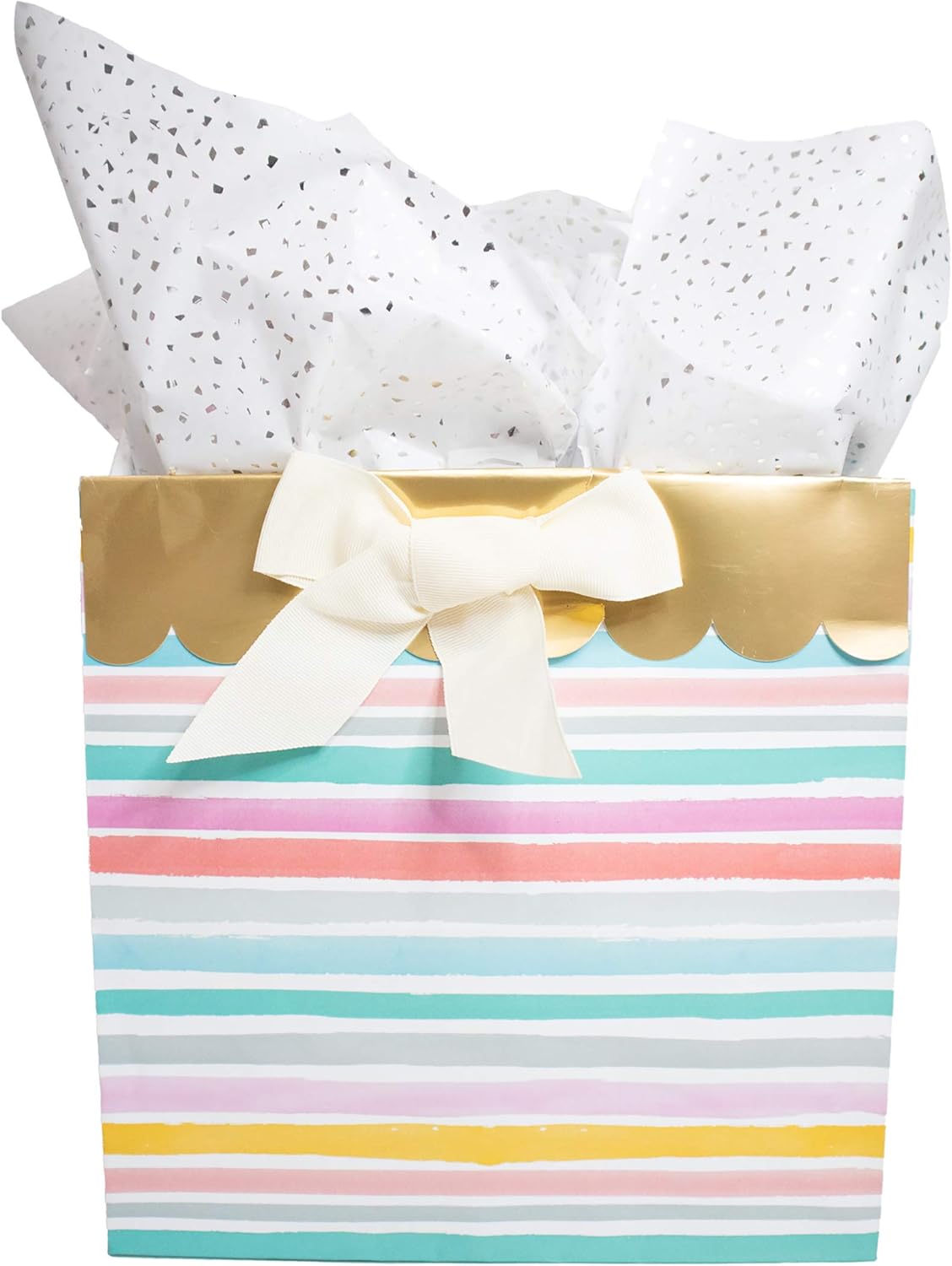 Made in USA 50-Sheet Hot Stamp Glitter Gift Tissue Paper Pack, 20" X 30" (Silver on White)