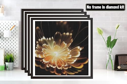 Miniatura 2 de Bimkole Paquete de 4 kits de pintura de diamantes 5D para plantas de loto, arte de taladro completo de flores abstractas, juego de bordado de