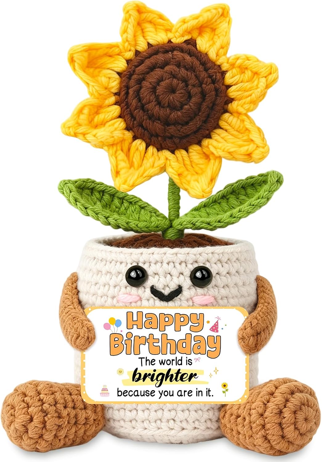 SNOOZIA Birthday Gifts for Women, Sunflower Happy Birthday Crochet Card