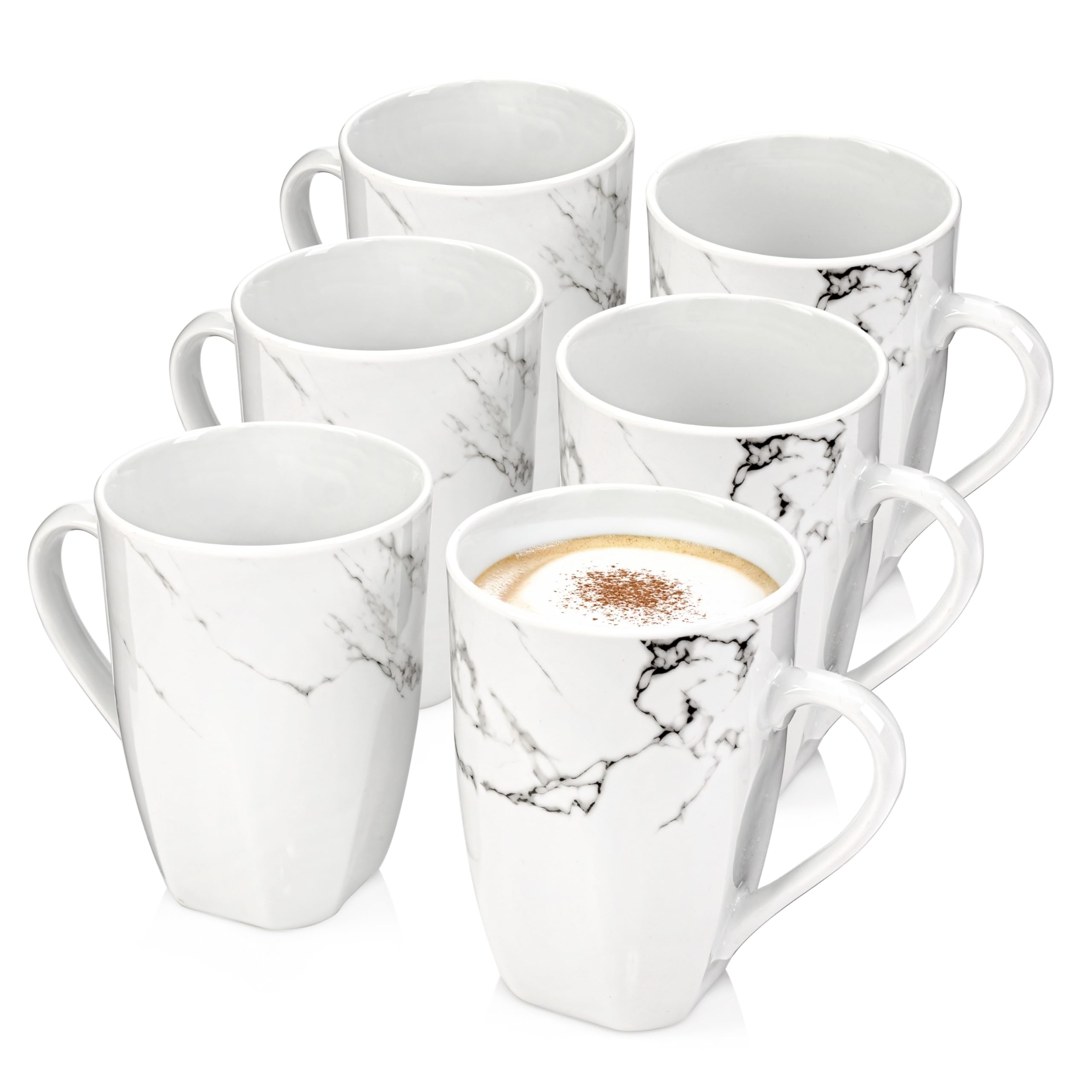 SÄNGER | Kaffeetassen Set Bilgola Marmor 6 tlg, Kaffeebecher Porzellan für 6 Personen, Kaffeetassen & Becher spülmaschinenfest Tassen Set für Kaffee & Tee, 350 ml | PREMIUM COLLECTION