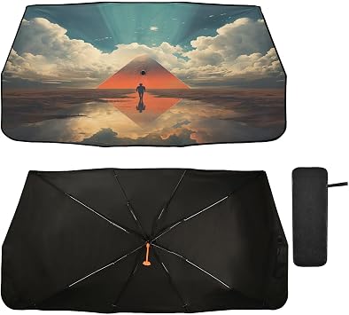 Car Windshield Sun Shade Umbrella, Skyland Foldable Umbrella Reflective Sunshade, Automotive Block UV Sun Visor Protector fits SUV Pickup Truck Most Vehicles, 58 x 29.7 in