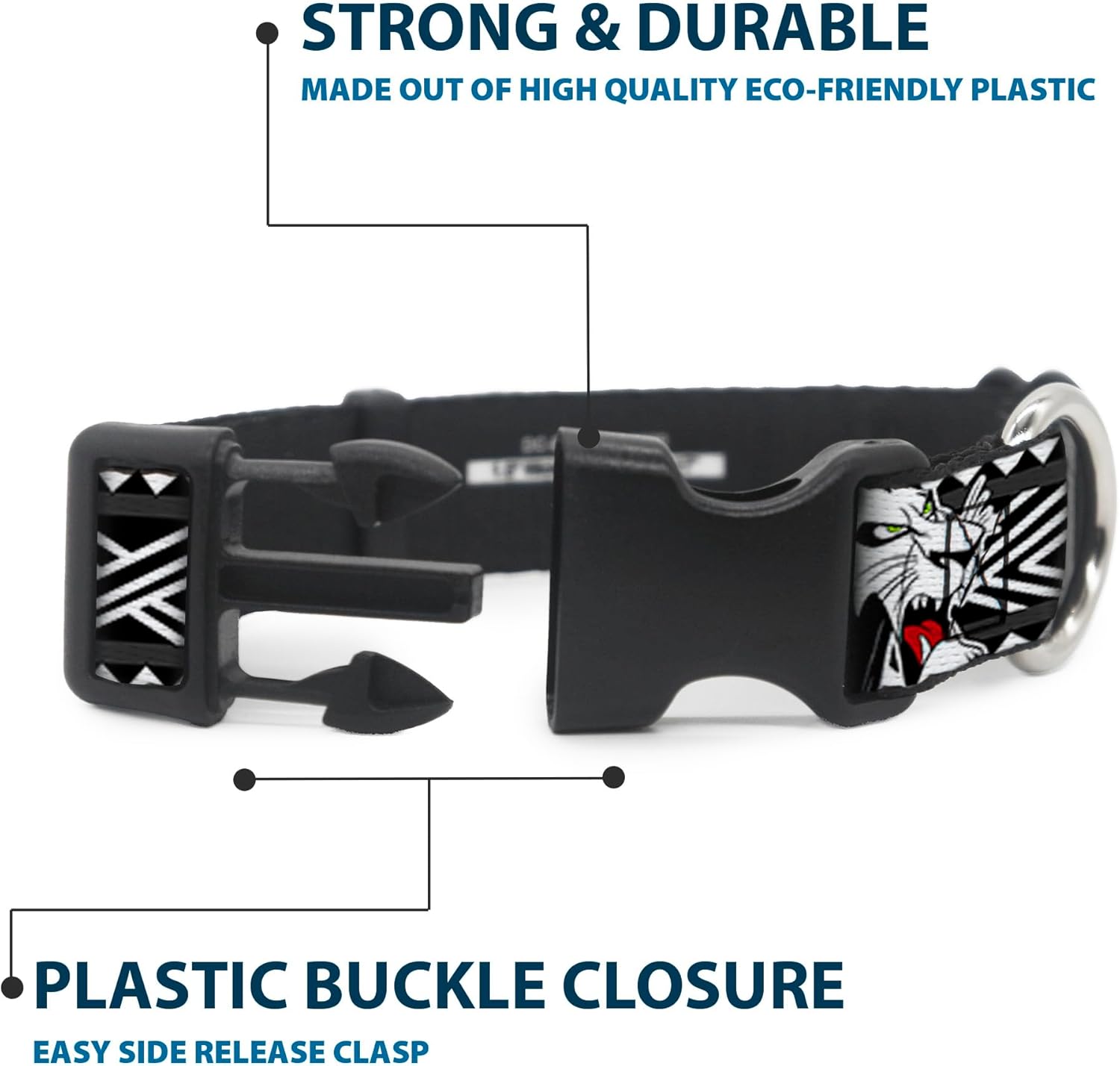 Dog Collar Plastic Clip Lion King Scar Poses White Black 16 to 23 Inches 1.5 Inch Wide