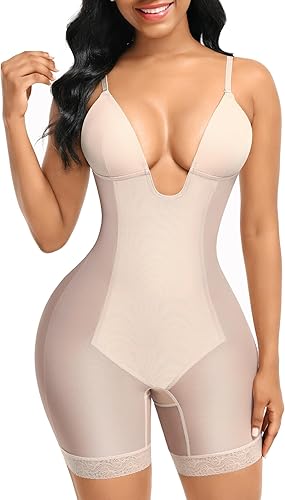 FeelinGirl Faja moldeadora para mujer, con control de abdomen, malla sin costuras, brasier integrado con escote en U