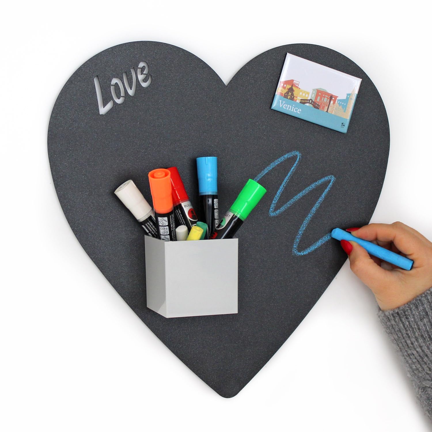 Kalamitica Black Charcoal - Magnetic Chalkboard For Wall - Heart Shape, 33X33 Cm, Charcoal Grey - Writable Magnetic Blackboard For Notes, Messages & Decor - Ideal For Home & Office