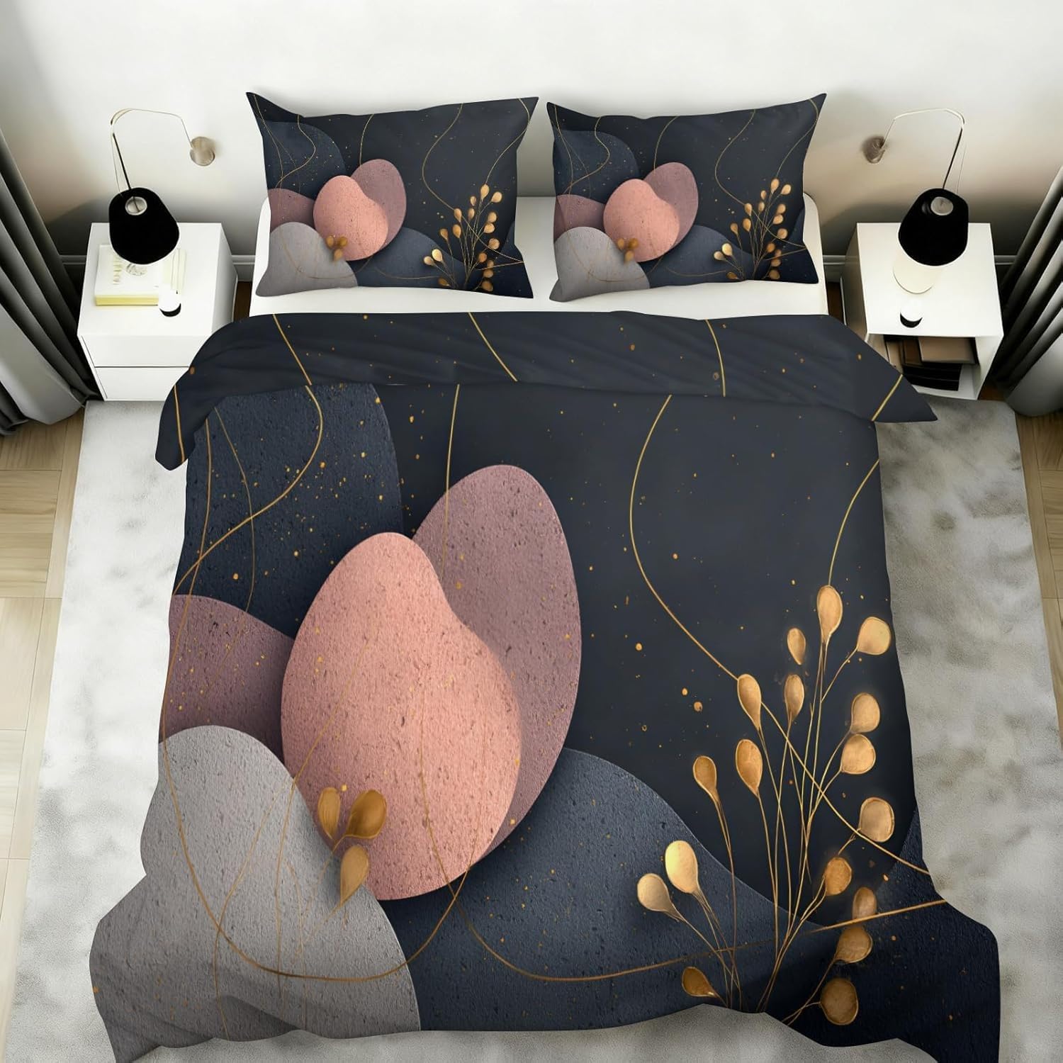 Abstract Art Twin Duvet Cover, Plants Bedding Set 2 Piece, Modern Bedroom Decor & Gift, Soft Microfiber Twin Comforter Cover and 1 Pillow Sham, with Zipper Closure & Ties S467