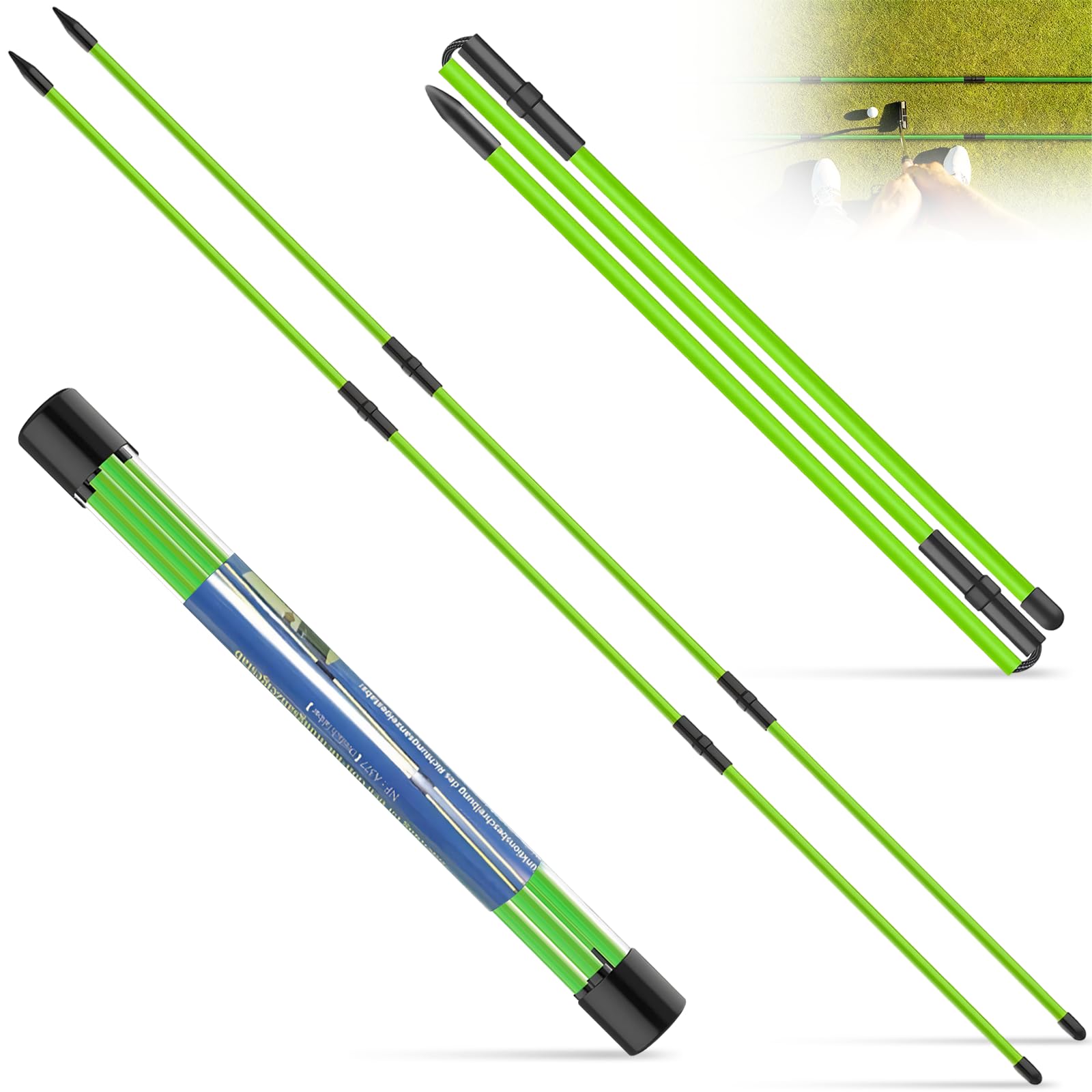 2Pcs Palos de Alineación Golf, Ayuda Alineación Entrenamiento Golf Plegables 123cm, Varillas Entrenador Swing Ayuda Práctica Fibra Vidrio 3 Secciones para Principiantes Golfista, Corrector Postura