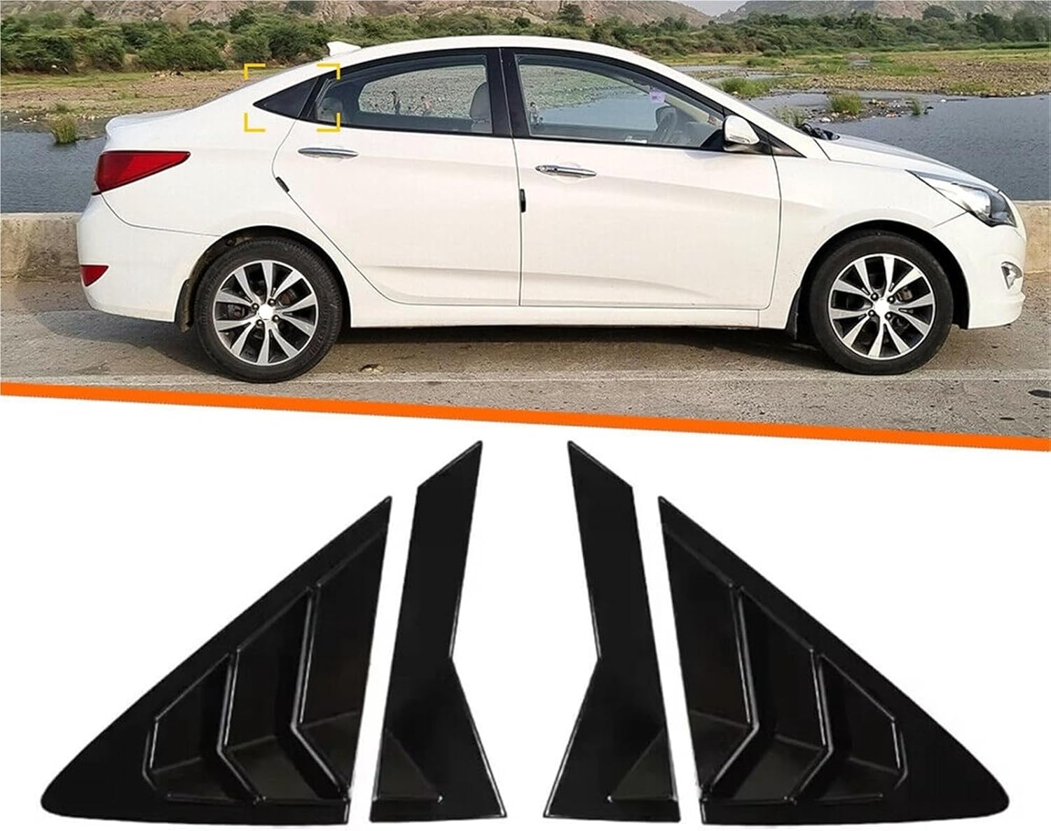 Car Rear Louver Window Side Shutter Cover Trim Sticker Vent Scoop Compatible with Hyundai Verna Sedan 2010-2016(Carbon)