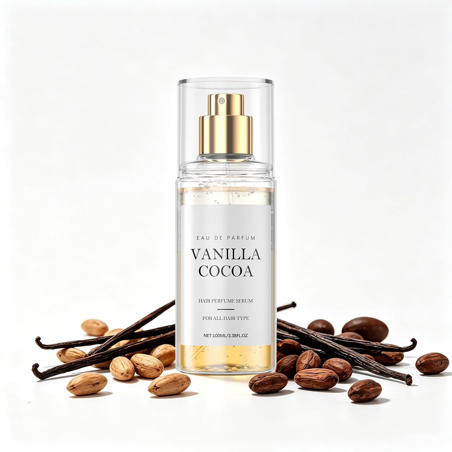 Vanilla Cocoa Hair Perfume Serum, Subtle Cozy Long‑Lasting Fragrance Mist Spray, Moisturizing Anti‑Frizz Hair Freshener & Odor Neutralizer for Dry Damaged All Hairs Types, Gift for Women 3.38 oz