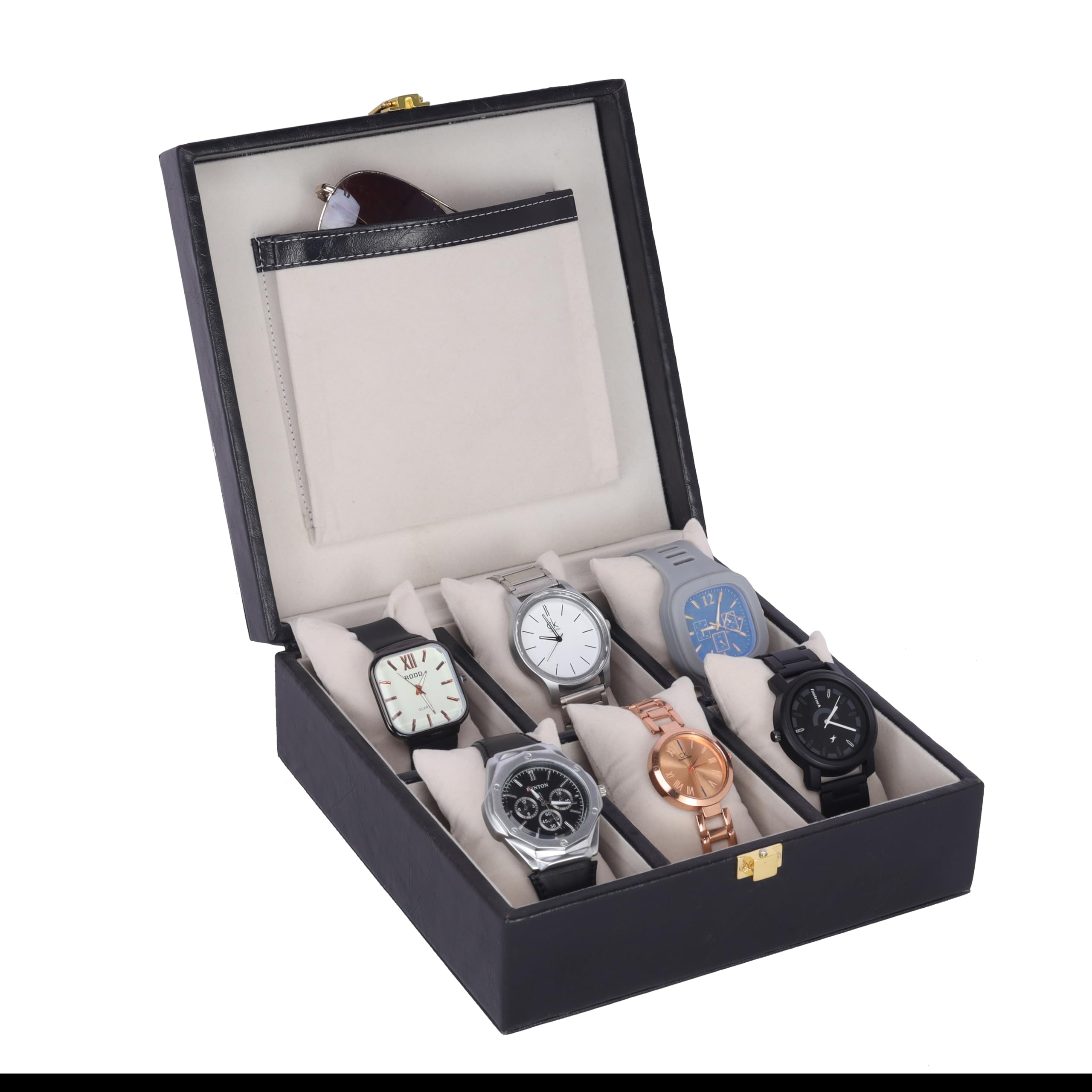 Aqsa PU Leather 6 Slot Watch Case Box for Men and Women Ultimate Watch Box Organizer with Soft Pillow Watch Case Holder for Travel (Navy Blue) (B0CPFLD35R) Amazon Price History, Amazon Price Tracker