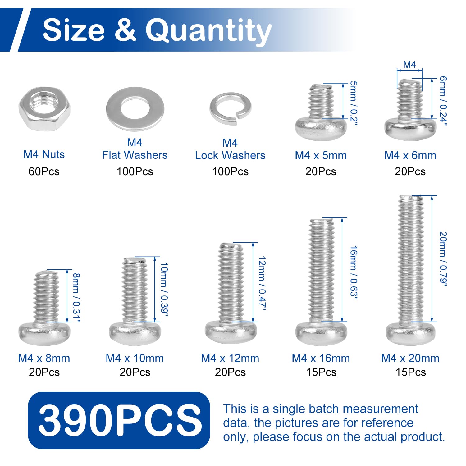 M4 Machine Screws Kit - 390pcs with Nuts & Washers -3