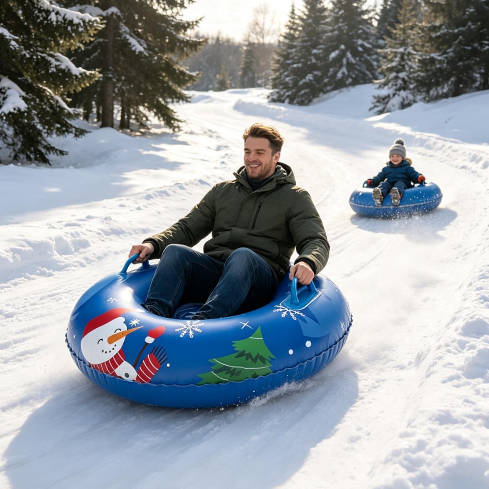 Tube à neige rond gonflable avec poignées