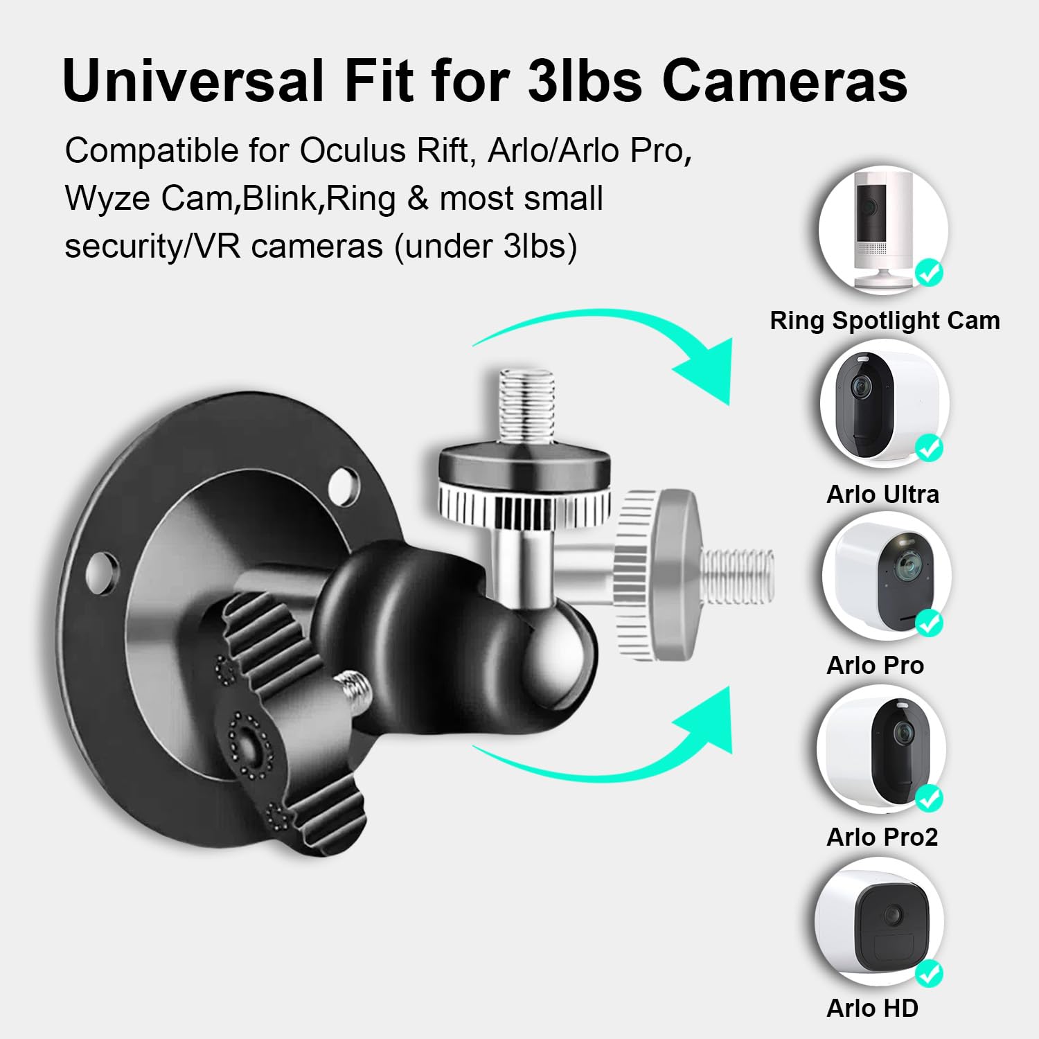 Camera Bracket Mount 6 Pcs Metal Outdoor Indoor Security Wall Mount for Oculus Sensor Arlo Arlo Pro - Image 3