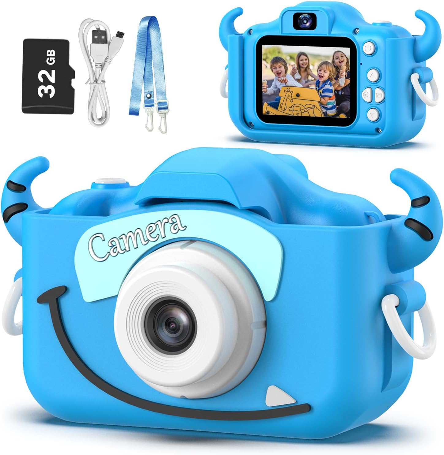 Goopow Kids Camera Toys for 3-8 Year Old Girls Boys,Children Digital Video Camcorder Camera with Cartoon Soft Cover, Best Chritmas Birthday Festival Gift for Kids - 32G SD Card Included