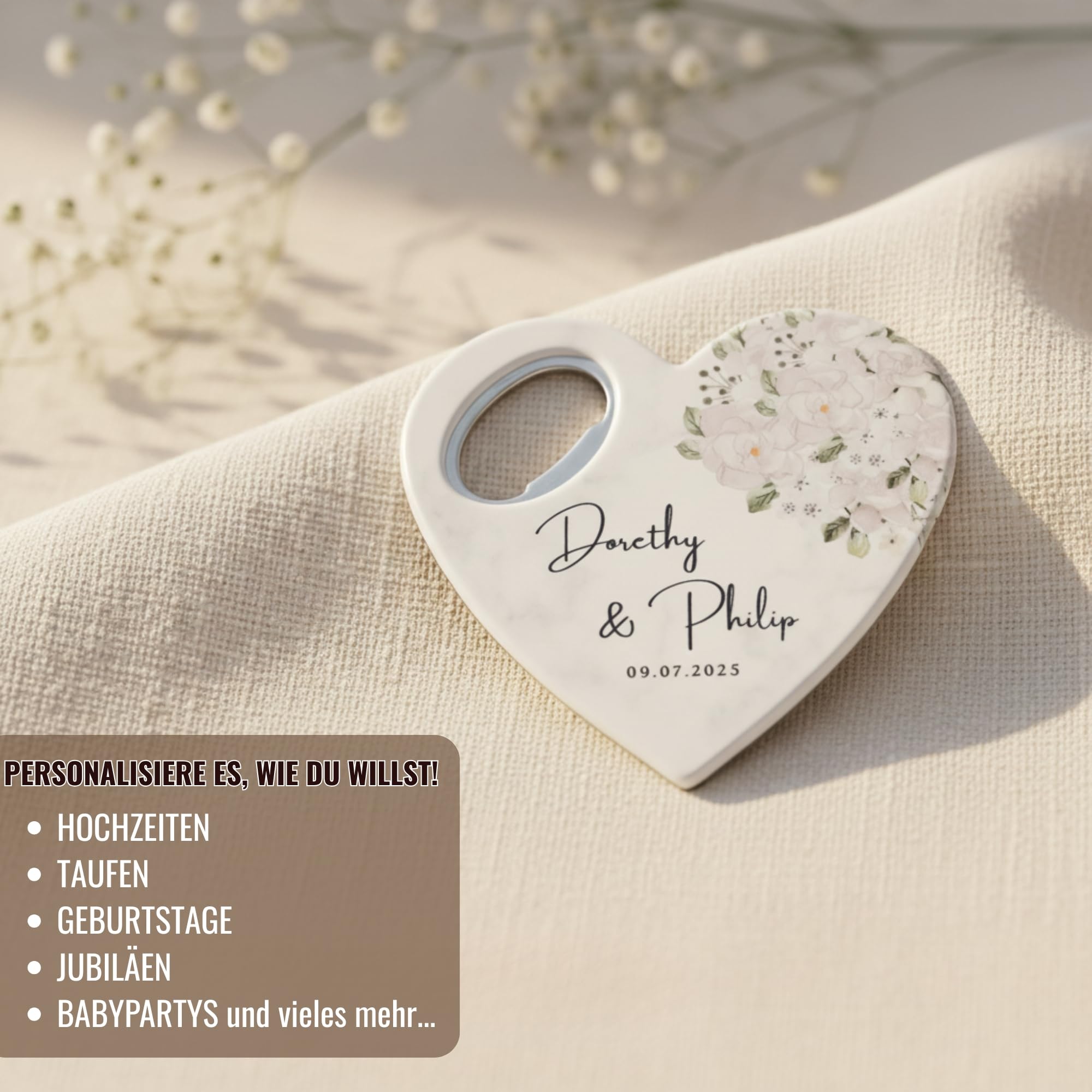 Personalisierte herzförmige Hochzeit Gastgeschenke Magnet-Flaschenöffner, individuelle Bridal-Shower Geschenke mit, Partygeschenk zur Hochzeit (Set mit 30 Stück)