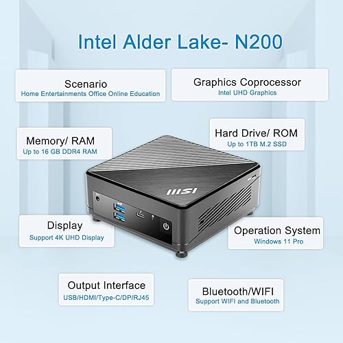 Miniatura 2 de MSI Cubi B0A9 Mini escritorio empresarial con factor de forma, procesador Intel N200, 32 GB de RAM, SSD de 1 TB, Wi-Fi 5 y Bluetooth, puerto de