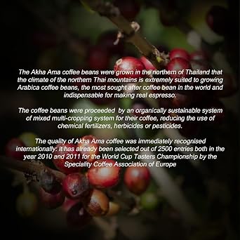 Akha Ama Whole Coffee Beans, Light and Medium Roast, 250 grams (8.8oz.) - Cafe Blend, Flavor Notes of Honey, Dried Fruit, Brown Sugar, 100% Arabica Espresso Coffee Beans From Thailand