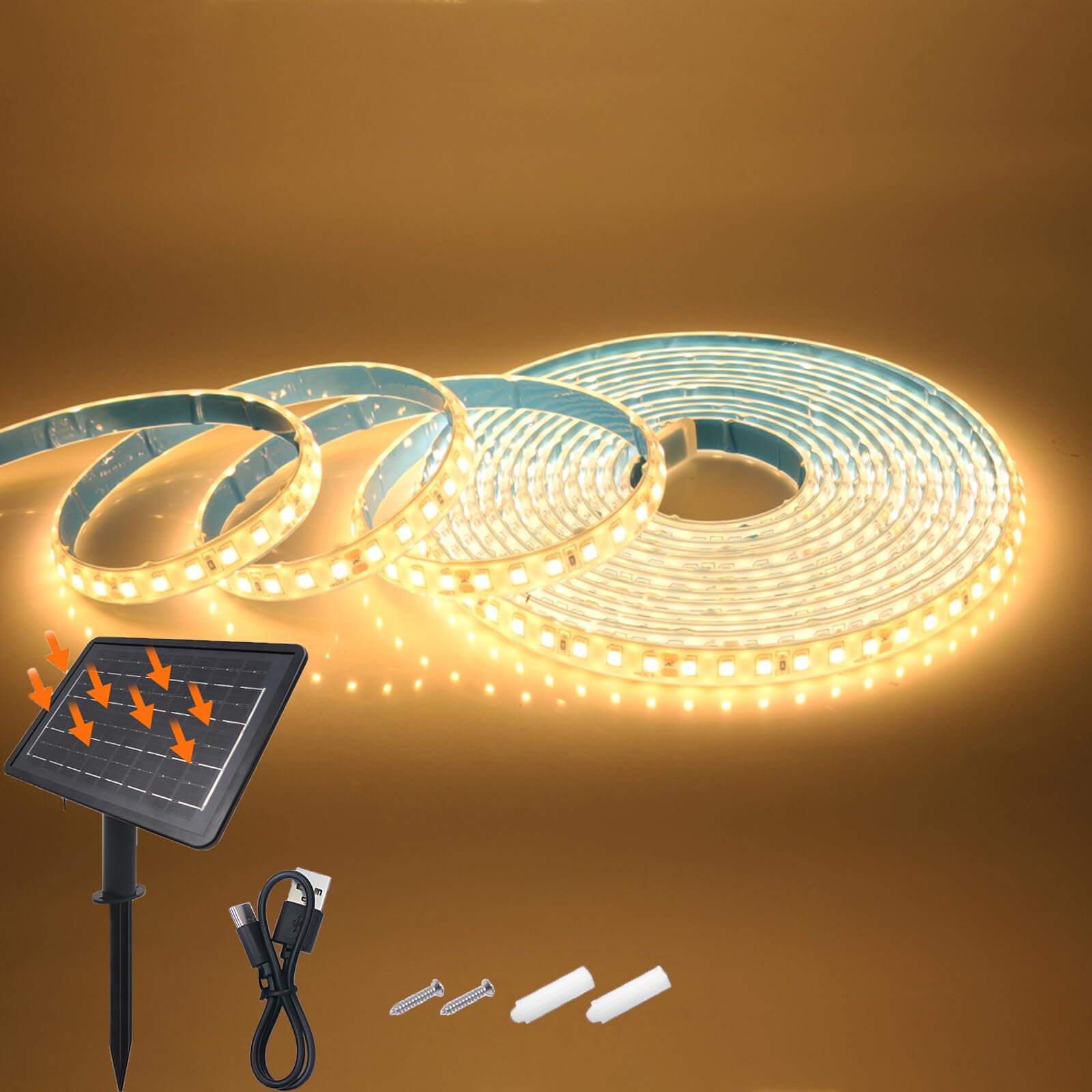 KAFULA 24V 8 Mode Solar Strip Light [6m,Warm White 3000-3500K],IP68 Waterproof,7200MAH Solar Powered Flexible LED Rope Light CRI85+,Bedroom Garden Balcony Decorative Lighting