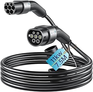 QIAO Electric Vehicle Charging Cable Type 2, 11kW 7.5M 16A 3-Phase IEC 62196 Charging Cable for Type 2 Electric Vehicles, Electric Vehicle/Plug-in Hybrid Fast Charging Cable with Carry Bag