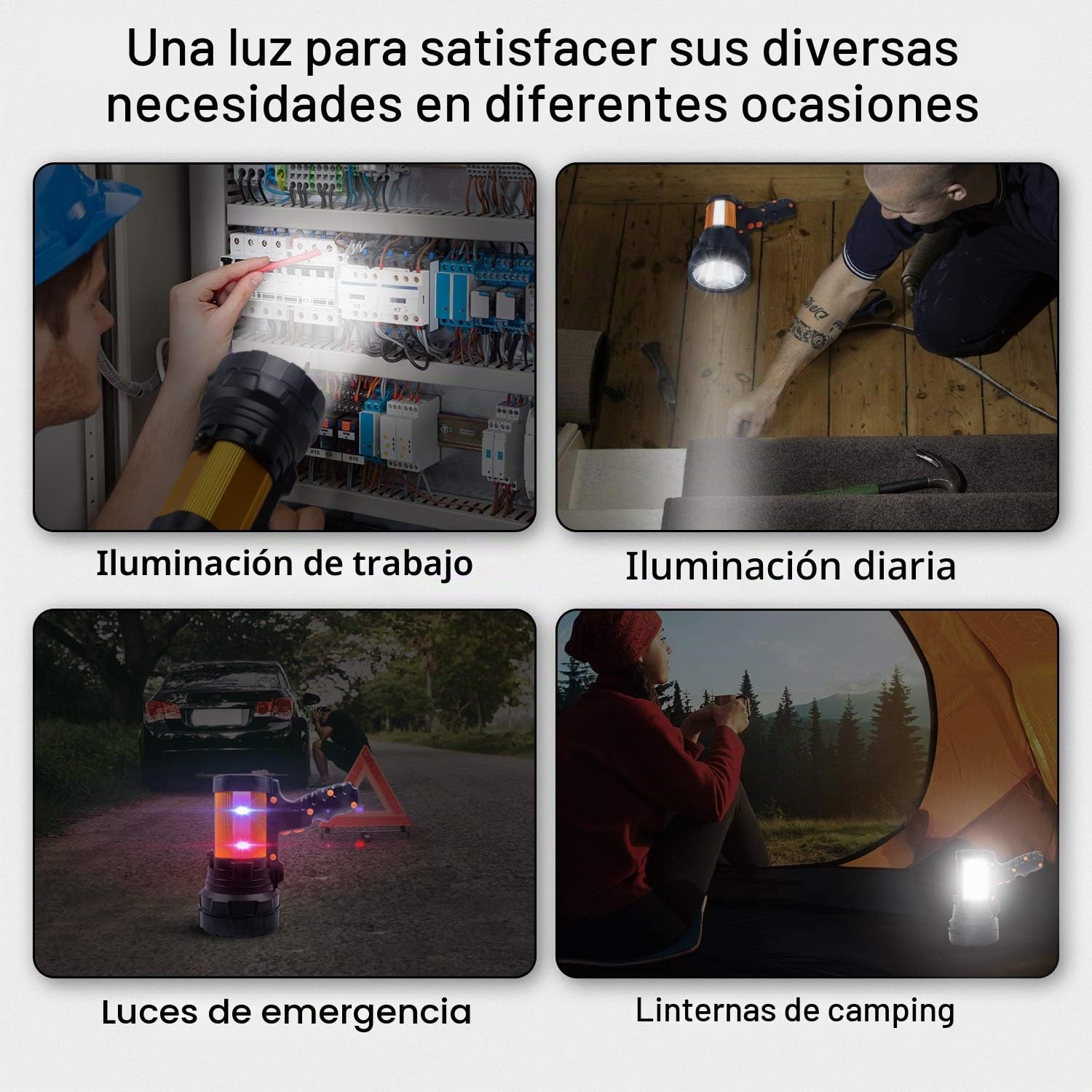 Linternas LED Alta Potencia, Linterna LED Recargable 12000LM 3 en 1 Súper Brillante 10800mAh IPX4 Impermeable Portátil Linterna Gran Alcance con 6 Modos de Iluminación para Camping Ciclismo Pesca