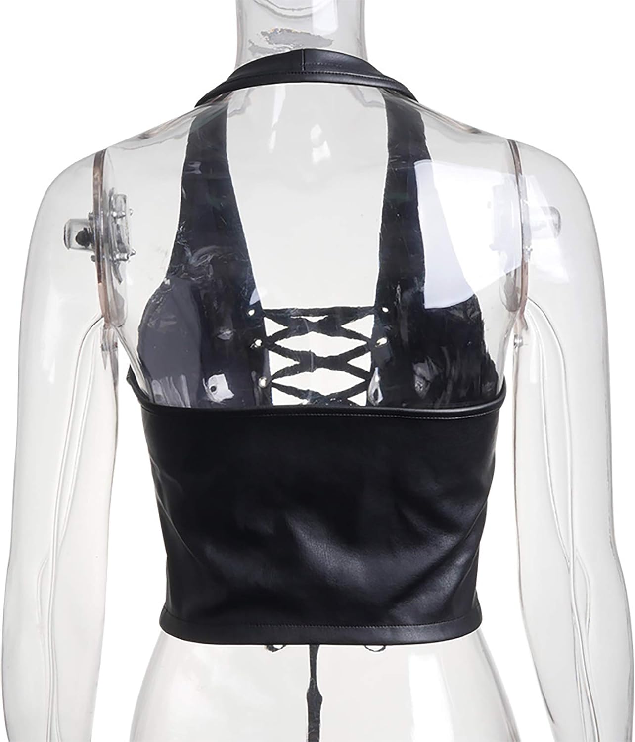 Women's Sexy PU Leather Halter Crop Tank Tops Lace Up Camisole Vest Bra for Club Party Festival Raves - Image 5