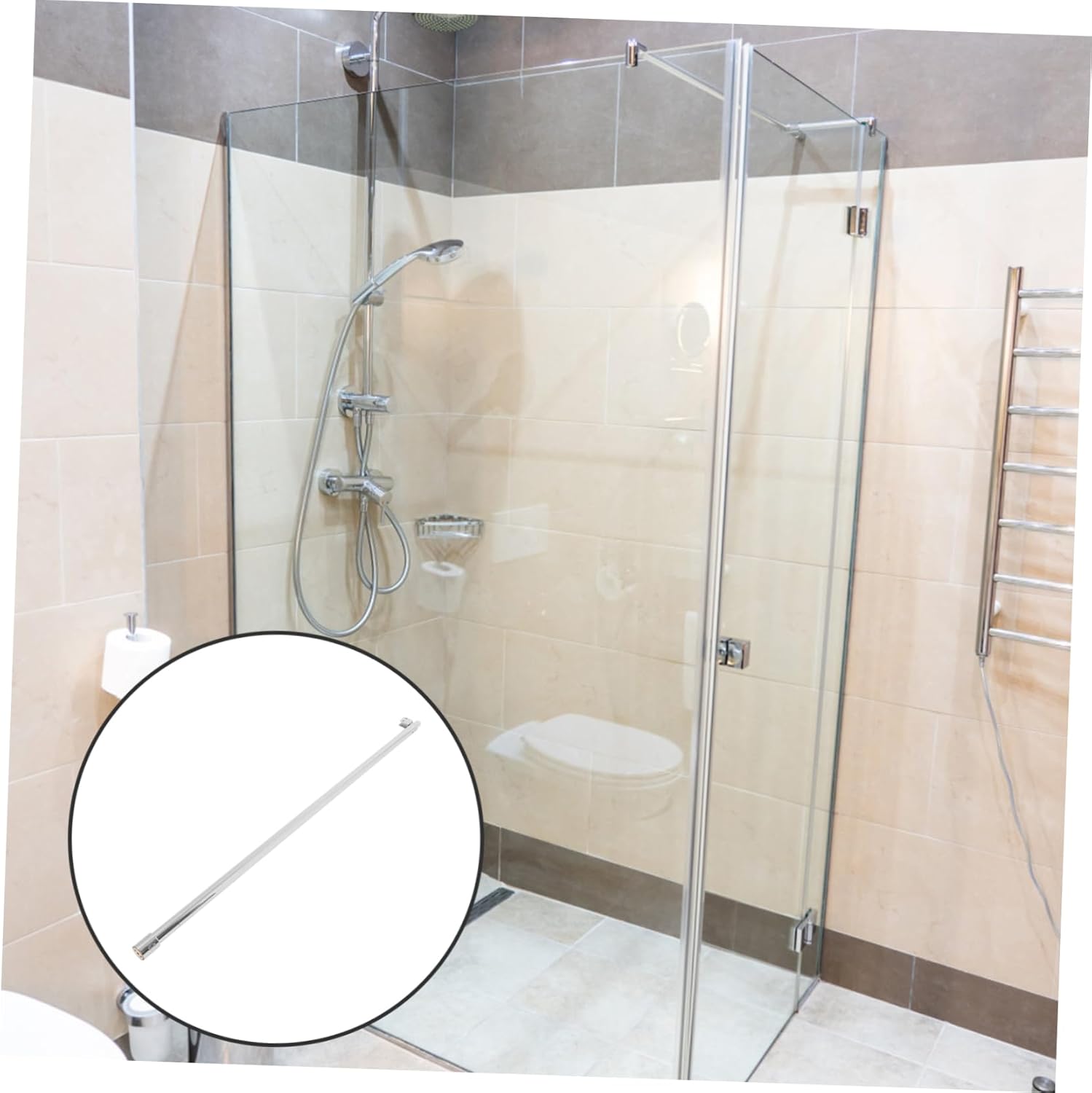 304 Stainless Steel Shower Glass Panel Support Bar Adjustable 1000mm to 1200mm Dual-Headed Hardware for 8-12mm Glass for Frameless Shower Doors