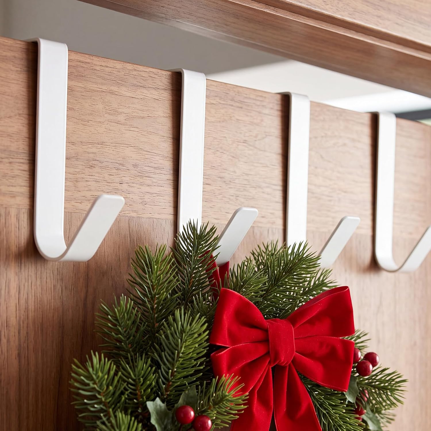 Flutesan Christmas Cabinet Door Wreath Hook Hanger,2.95x0.87'',White,6 Pcs | Christmas Wreath Hook Hanger Cabinet Removable Reusable Holds Seasonal Wreaths Decorative Bows