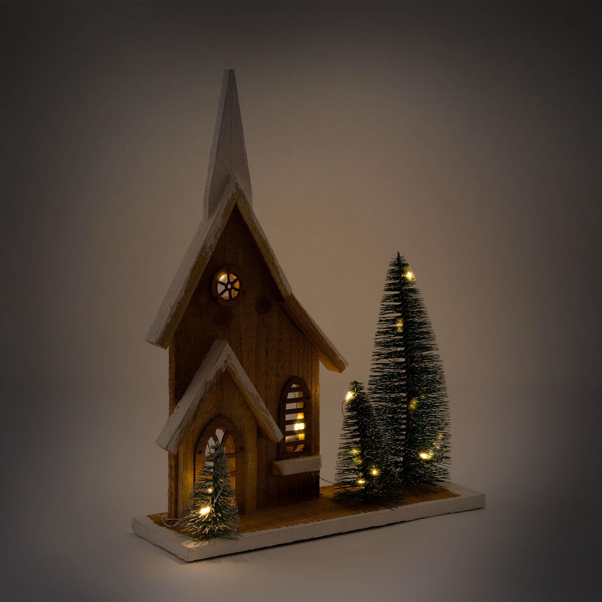 Lanterne De Noël ECD Germany Décorative En Bois Avec Éclairage LED, Blanc Chaud, 19x11,5x37 Cm