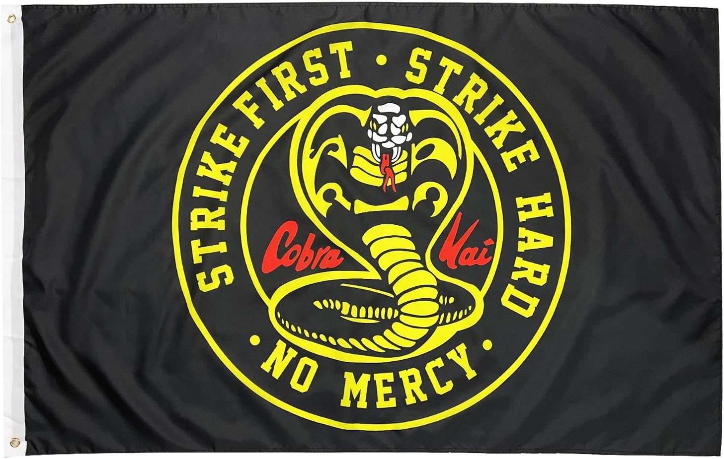 WYFGL 3×5 Ft Cobra Kai Strike First Karate Kid Flag The Karate Kid with Brass Grommets 100D Double Stitched Banner Decor