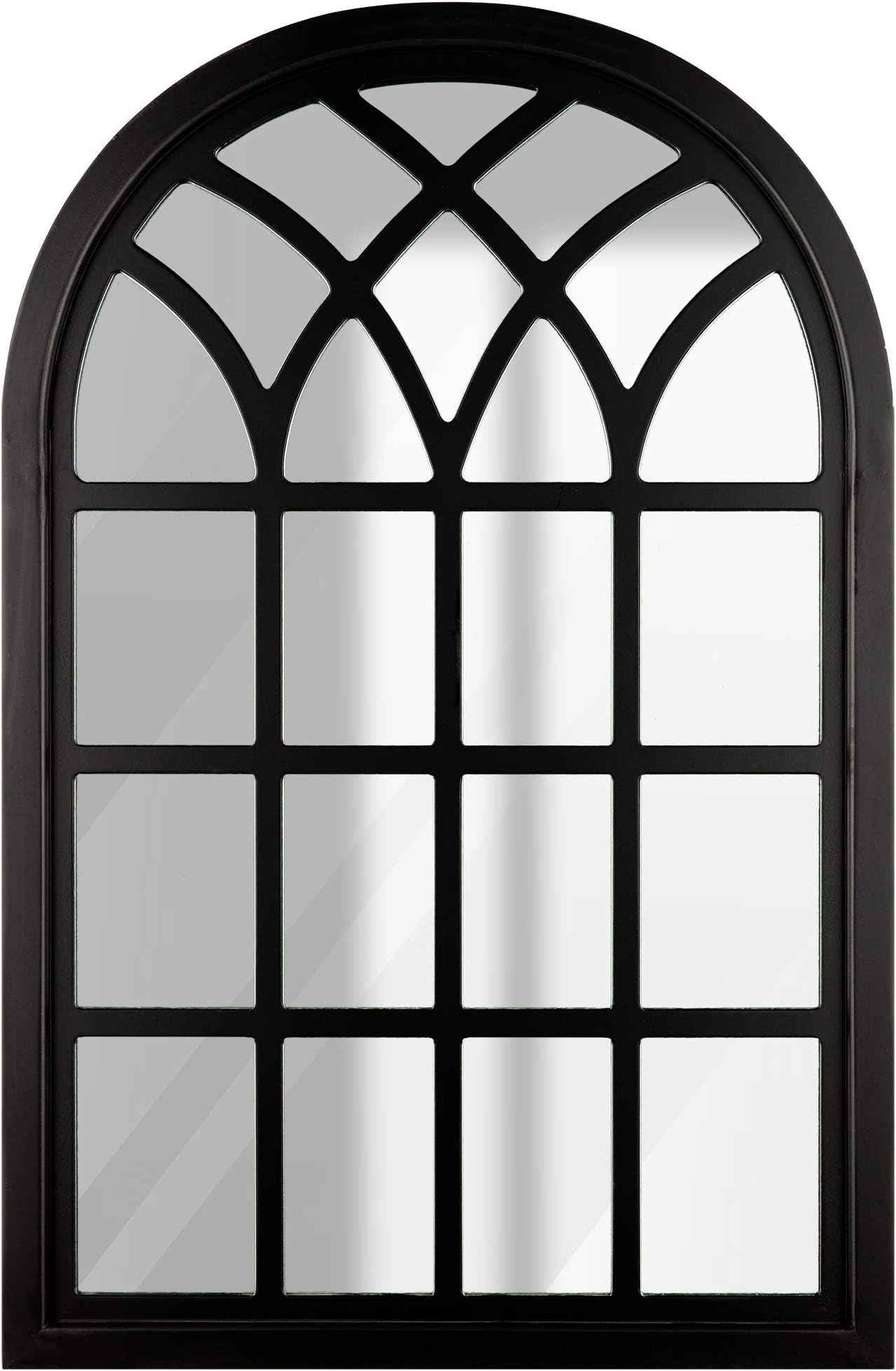 Everly Hart Collection Farmhouse Cathedral Windowpane Wall Mounted Mirror Antique Black