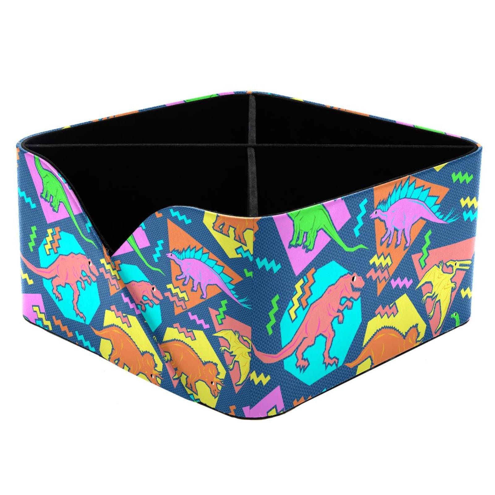 KengjuTesu Cute Dinosaur Pattern Desktop Organizer Pen Holder, Rectangular Pencil Cup for Office, Study and Makeup Stations