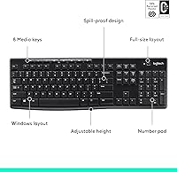 Vista 7 de Teclado inalámbrico K270, receptor unificador USB, color negro, Negro