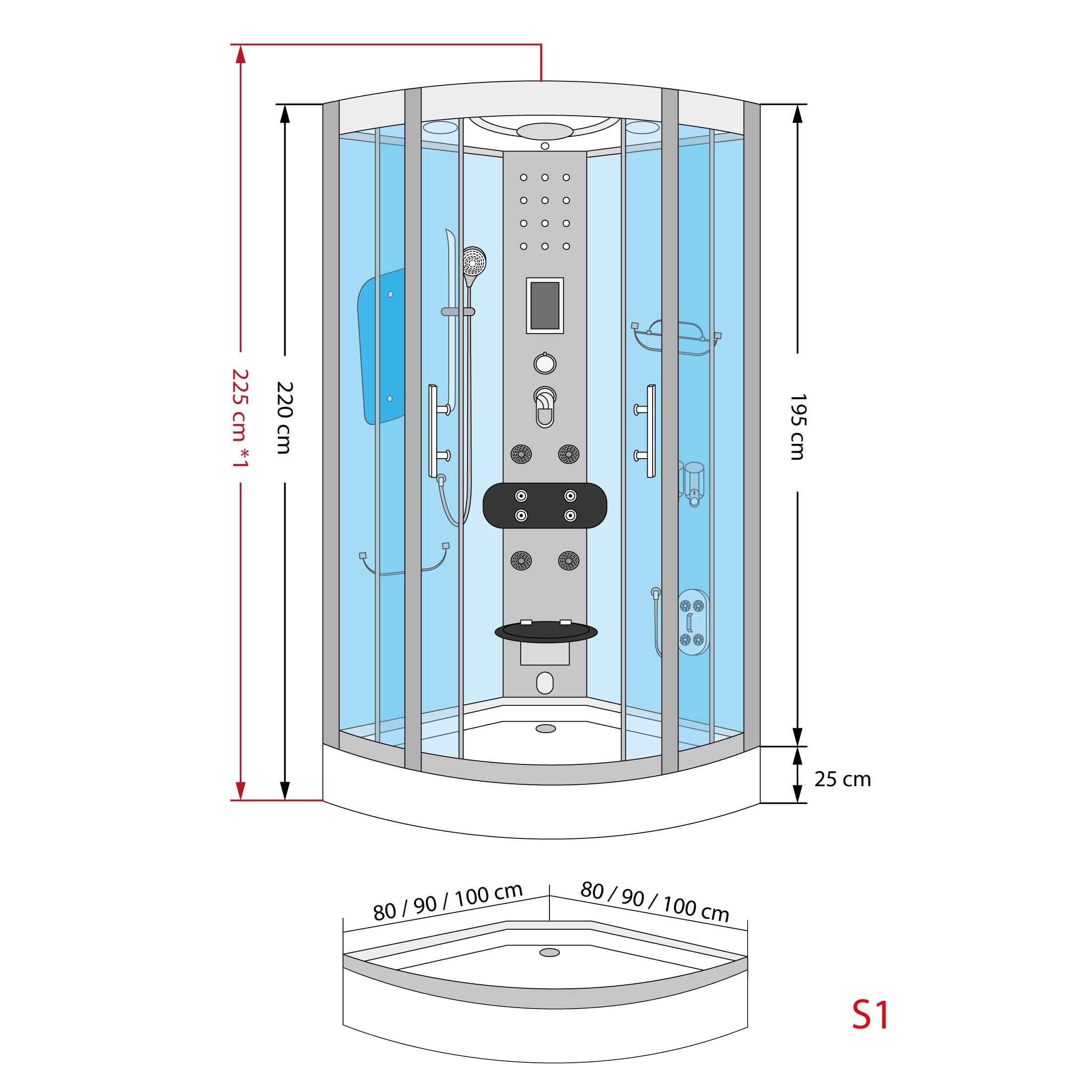 AcquaVapore Dampfdusche Duschkabine Sauna Dusche D58-50T2-EC 90x90 cm mit 2K Scheiben Versiegelung