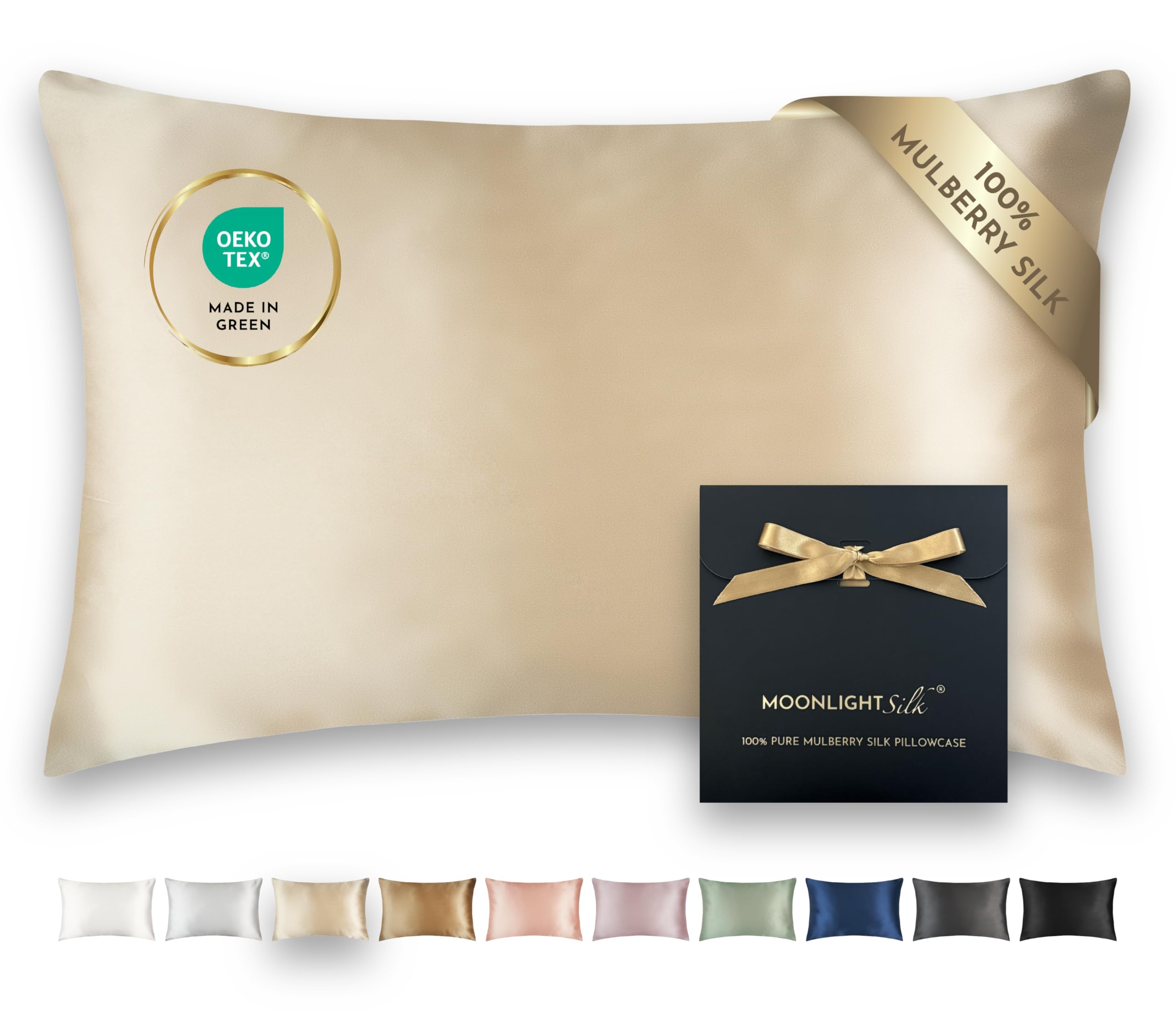 Jedwabna poszewka na poduszkę 100% 50 x 75 cm - 22 Momme błyszczący jedwab morwowy, klasa 6A, certyfikat Oeko-Tex® - skóra nawilżona i niemarszcząca się (Szampański)