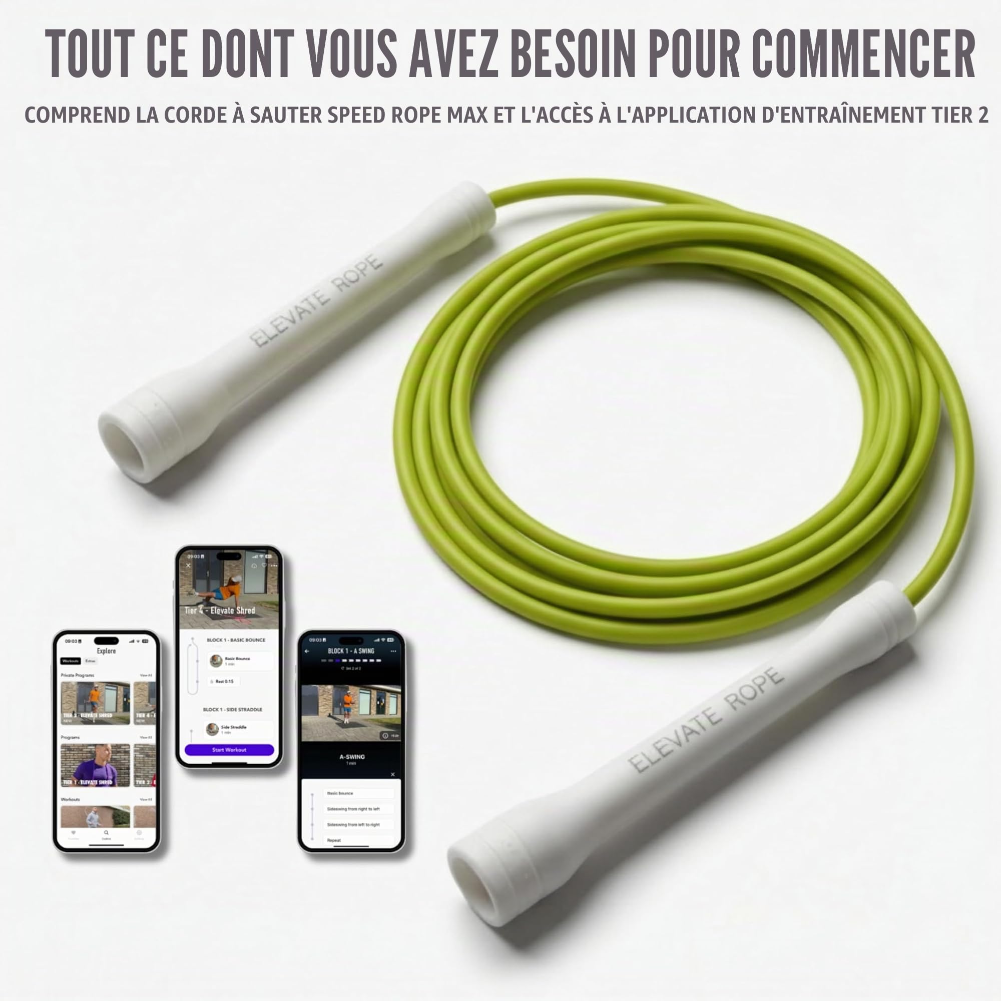 Elevate Rope Corde à Sauter Rapide Réglable 3 m avec App Gratuite Incluse – Câble PVC 5 mm avec Âme en Nylon