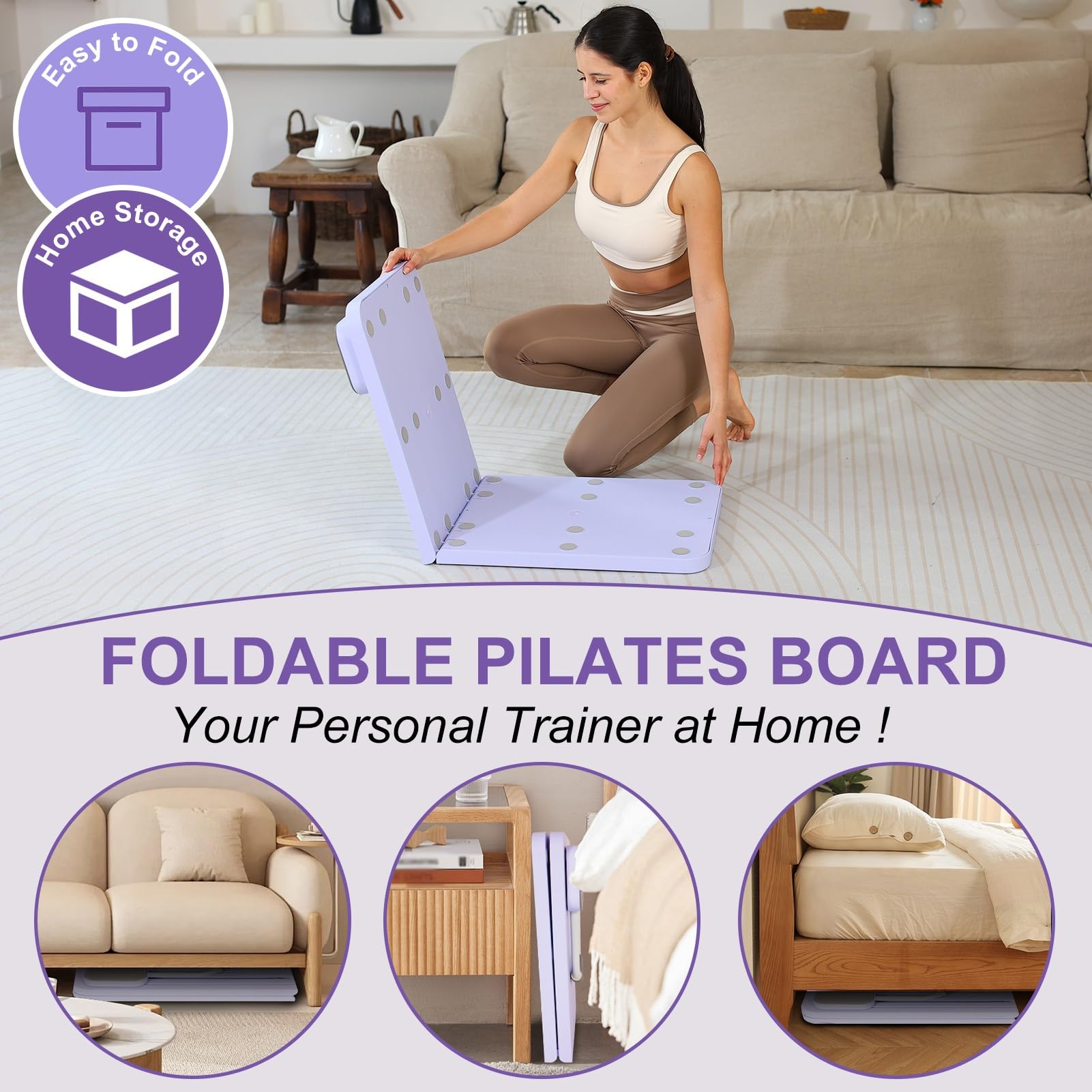 Pilates Board - 2026 Upgraded Pieghevole Macchina Reformer Pilates per Casa Multifunktional Tavola da Pilates Addominali Rullo Rimbalzo Automatico(Rosa)