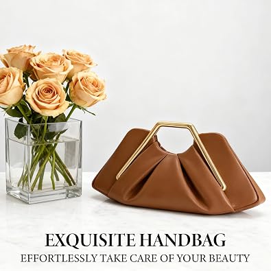 2026 New Brown leather Clutch for Women - Elegant Ruched Evening Handbags